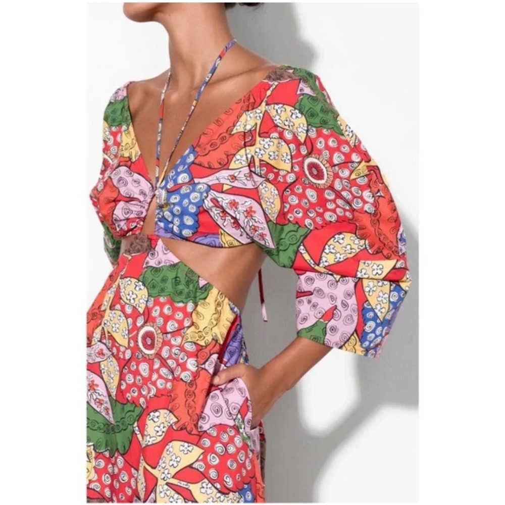 Mara Hoffman Maxi Floral Cut-Out Shaina Puff-Sleeve Dress Organic Cotton Sz. L - Picture 3 of 12